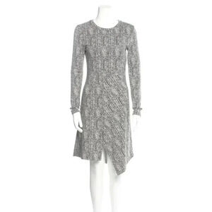 Stella McCartney Sz10 Gray Long Sleeve Asymmetric Hem Houndstooth Jersey Dress